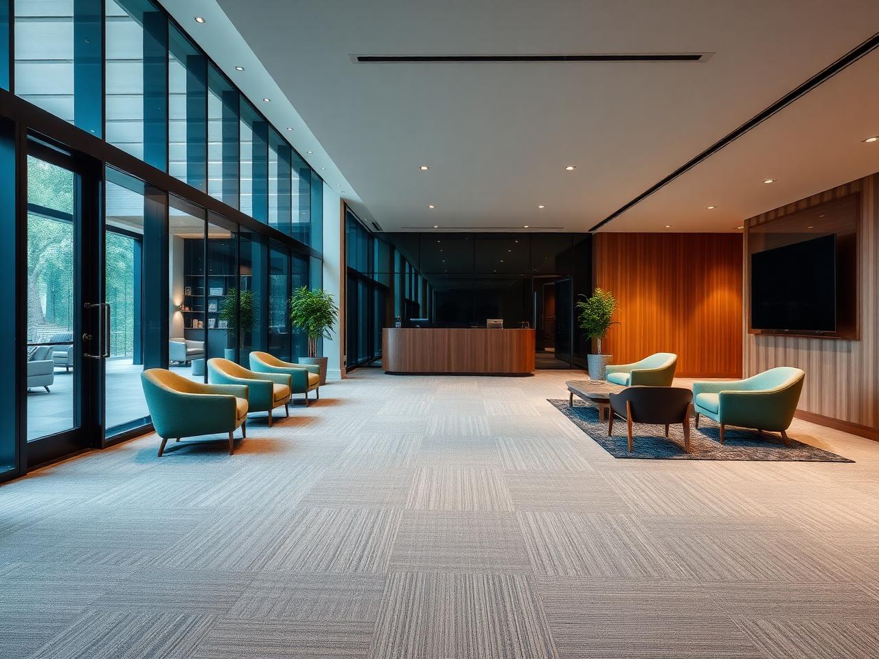 Corporate office carpet tile installation across two floors