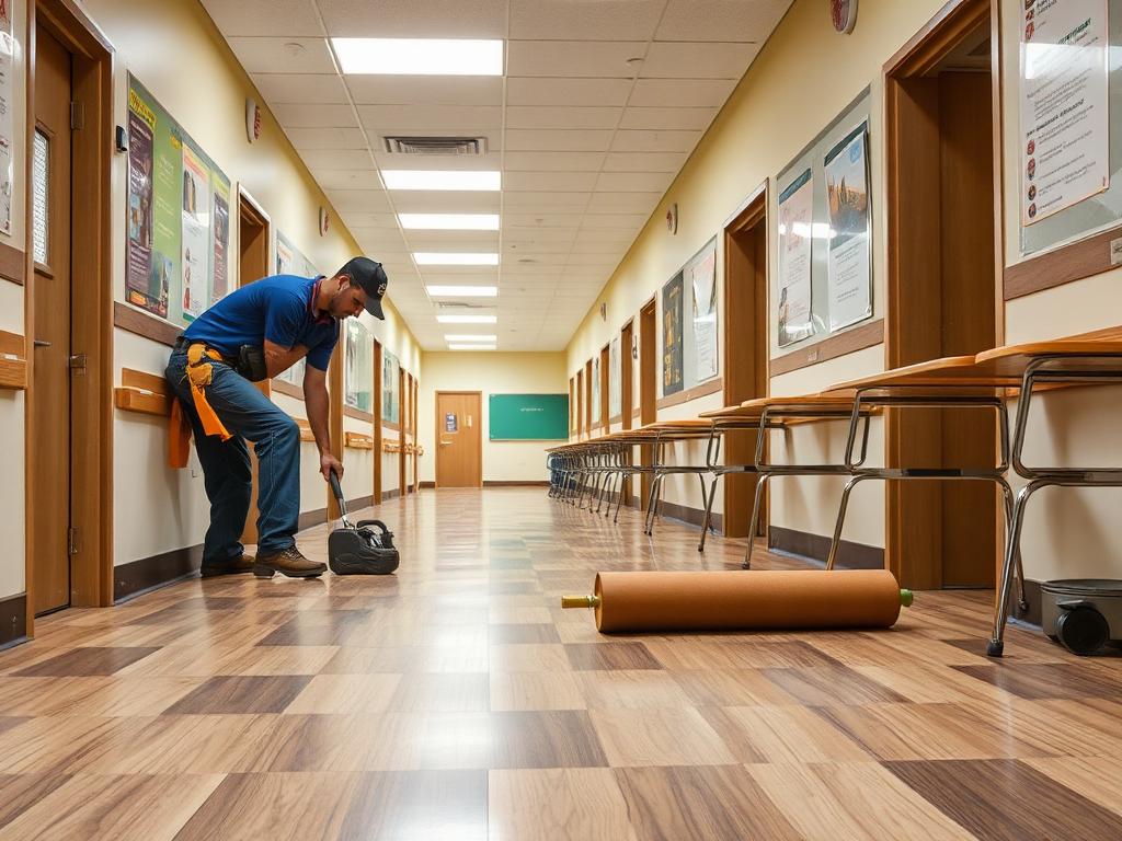 Heterogeneous Vinyl Flooring Installation in progress by Echelon Installers — professional installation crew at work